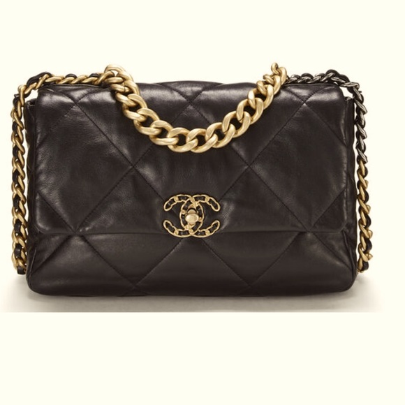 BLACK QUILTED LAMBSKIN CHANEL 19 FLAP BAG medium - Picture 1 of 9